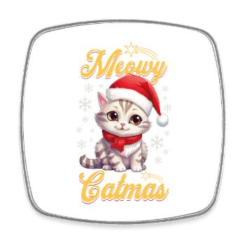 Cat Christmas Merry Meowy Catmas Ugly Cute - Square fridge magnet - white - Front