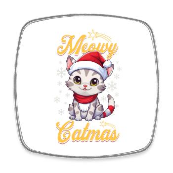 Cat Christmas Merry Meowy Catmas Ugly Cute - Square fridge magnet - white - Front