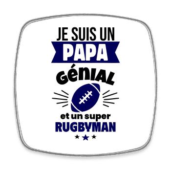 Papa génial & rugbyman – idée fête des pères - Magnet carré - blanc - Devant