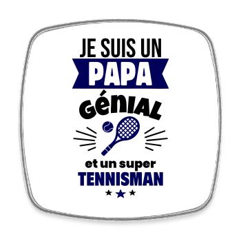 Papa génial & tennisman – idée fête des pères - Magnet carré - blanc - Devant