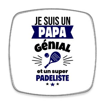 Papa génial & padéliste – idée fête des pères - Magnet carré - blanc - Devant
