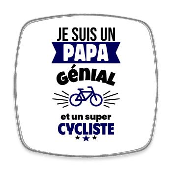 Papa génial & cycliste – idée fête des pères - Magnet carré - blanc - Devant