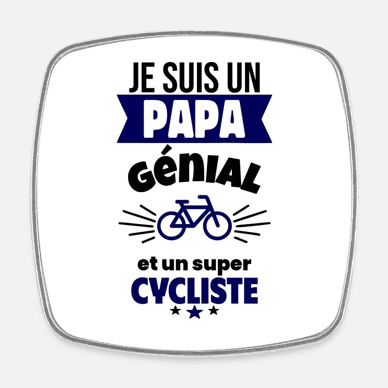 Papa génial & cycliste – idée fête des pères - Magnet carré - blanc