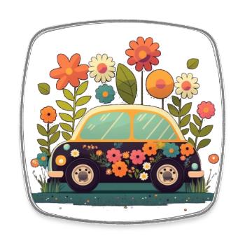 Süßes Blumen Auto 3 - Viereckiger Kühlschrankmagnet - Weiß - Vorne