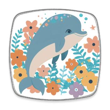 Charming dolphin in the sea of flowers 2 - Square fridge magnet - white - Front