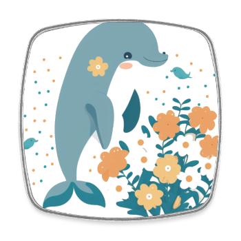 Charming dolphin in the sea of flowers 3 - Square fridge magnet - white - Front