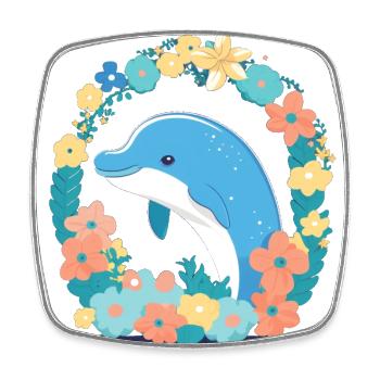 Charming dolphin in the sea of flowers 1 - Square fridge magnet - white - Front