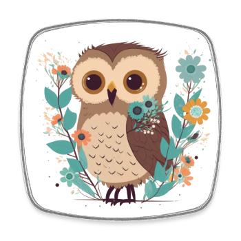 Cute owl in the flower forest 4 - Square fridge magnet - white - Front