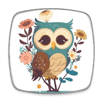 Hibou mignon dans la forêt de fleurs 5 - Magnet carré - blanc - Devant