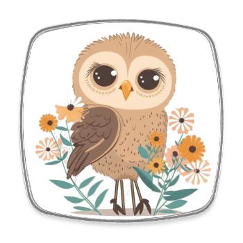 Hibou mignon dans la forêt de fleurs 2 - Magnet carré - blanc - Devant