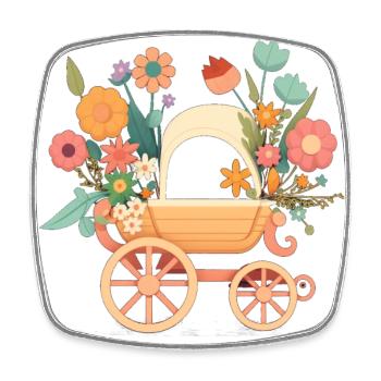 Blumiger Kinderwagen 4 - Viereckiger Kühlschrankmagnet - Weiß - Vorne