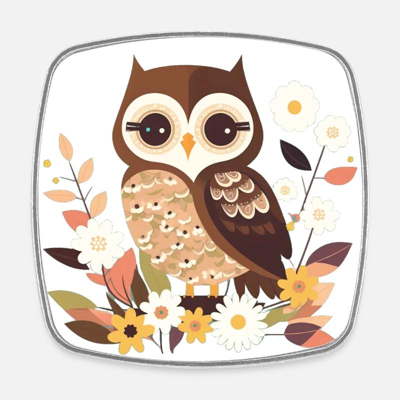 Chouette mignonne dans la forêt de fleurs 7 - Magnet carré - blanc