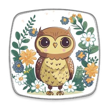 Hibou mignon dans la forêt de fleurs 8 - Magnet carré - blanc - Devant