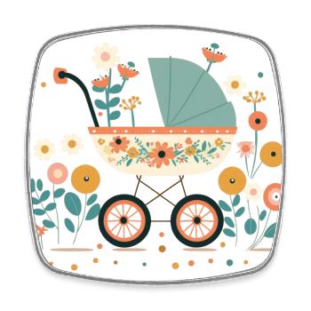 Poussette fleurie 8 - Magnet carré - blanc - Devant