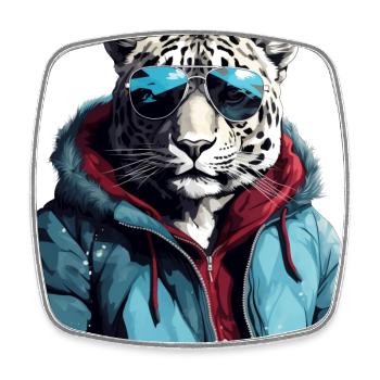Streetstyle Schneeleopard | Leoparden-Liebhaber - Viereckiger Kühlschrankmagnet - Weiß - Vorne
