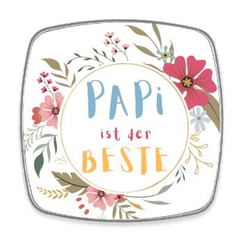Papi ist der Beste! Niedlicher Blumenkranz - Viereckiger Kühlschrankmagnet - Weiß - Vorne