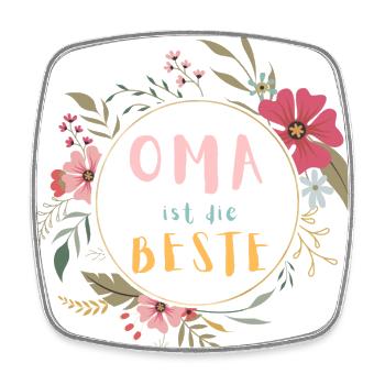 Oma ist die Beste! Niedlicher Blumenkranz - Viereckiger Kühlschrankmagnet - Weiß - Vorne