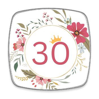 Numéro 30, Jolie couronne de fleurs - Magnet carré - blanc - Devant