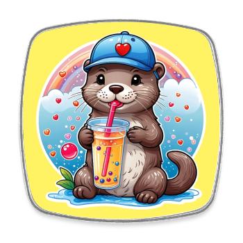 Kleiner Süßer Otter trinkt mit Strohhalm Limonade - Viereckiger Kühlschrankmagnet - Weiß - Vorne