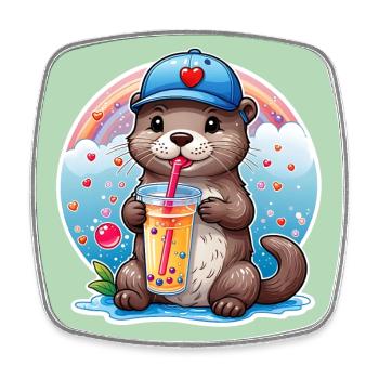 Kleiner Süßer Otter trinkt mit Strohhalm Limonade - Viereckiger Kühlschrankmagnet - Weiß - Vorne