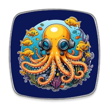 Funny yellow octopus with diving goggles - Square fridge magnet - white - Front