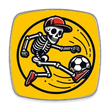 Drôles de squelettes avec une casquette de baseball jouant au football - Magnet carré - blanc - Devant