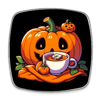 La citrouille d’Halloween boit une tasse de thé - Magnet carré - blanc - Devant