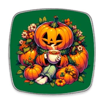 Halloweenkürbis mit Schal trinkt Tee - Viereckiger Kühlschrankmagnet - Weiß - Vorne