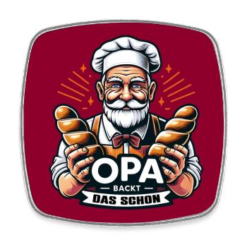 Opa backt das schon. Bäcker mit Broten - Viereckiger Kühlschrankmagnet - Weiß - Vorne