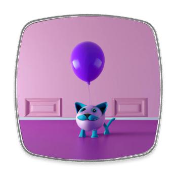 A cat with a mustache holding a balloon - Square fridge magnet - white - Front