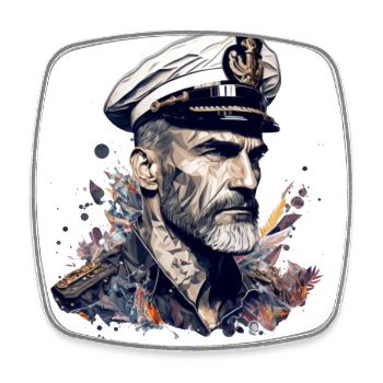 Le capitaine et son voilier, marin - Magnet carré - blanc - Devant