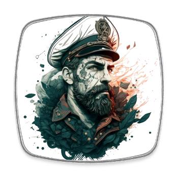 Le capitaine et son voilier, marin - Magnet carré - blanc - Devant