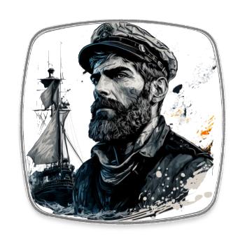 Le capitaine et son voilier, marin - Magnet carré - blanc - Devant
