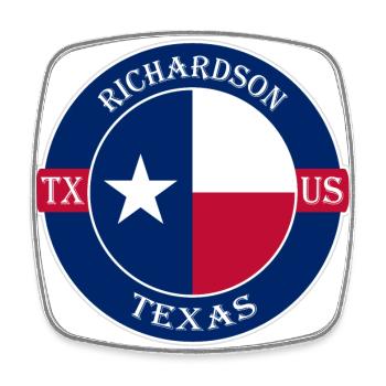 Richardson Texas Flagge USA Reise Souvenir Abzeichen - Viereckiger Kühlschrankmagnet - Weiß - Vorne