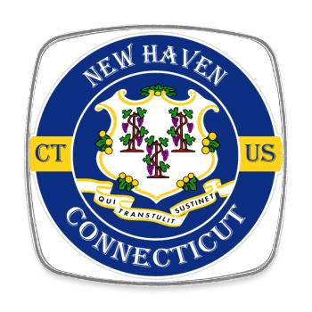 New Haven Connecticut Flag USA Souvenir Badge - Magnet carré - blanc - Devant