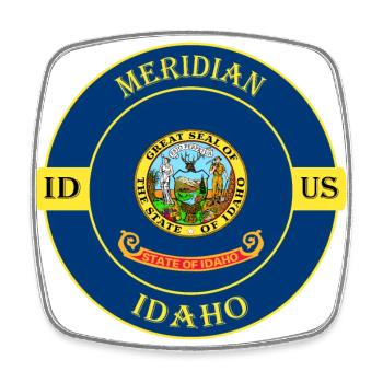 Meridian Idaho Flagge USA Reise Souvenir Abzeichen - Viereckiger Kühlschrankmagnet - Weiß - Vorne