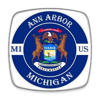 Ann Arbor Michigan Flagge USA Reise Souvenir Abzeichen - Viereckiger Kühlschrankmagnet - Weiß - Vorne