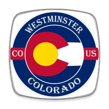 Westminster Colorado Flagge USA Souvenir Abzeichen - Viereckiger Kühlschrankmagnet - Weiß - Vorne