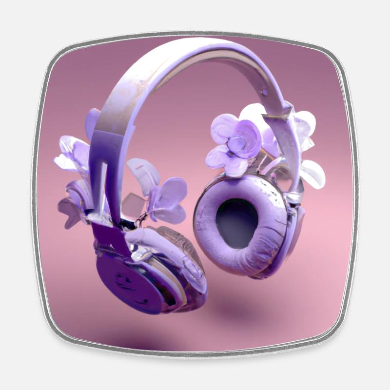 casque audio violet avec des fleurs - Magnet carré - blanc