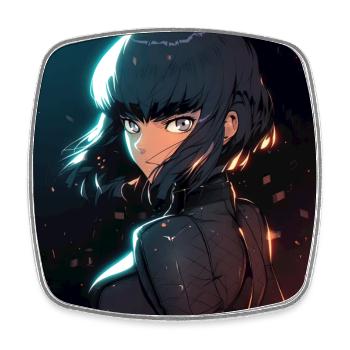 Cybernetic Enigma: Mysterious Anime-Style Woman - Square fridge magnet - white - Front