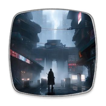 Shadow Ronin: Samurai-Silhouette im Regen - Viereckiger Kühlschrankmagnet - Weiß - Vorne