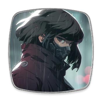 Cybernetic Mystery: Beautiful Anime Girl with a - Square fridge magnet - white - Front