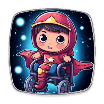 SuperChibiRoll Fillette en Fauteuil Roulant Kawaii - Magnet carré - blanc - Devant