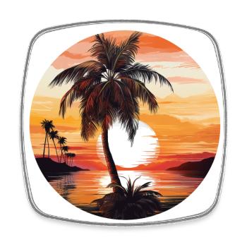Magnifique coucher de soleil avec des palmiers et la mer - Magnet carré - blanc - Devant