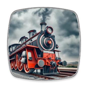 Locomotive on an abandoned station - Square fridge magnet - white - Front