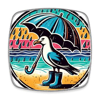 Colorful Pop Art Seagull Wellington Boots and Umbrella - Square fridge magnet - white - Front