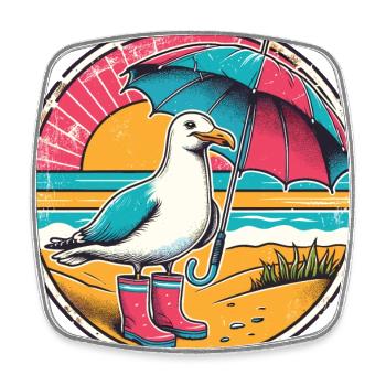 Colorful Pop Art Seagull Wellington Boots and Umbrella - Square fridge magnet - white - Front