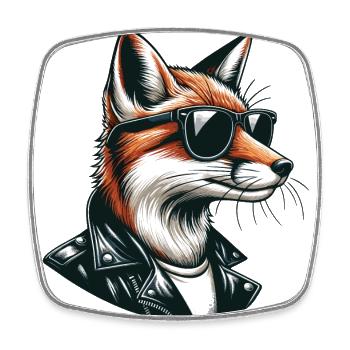 Cooler Stadt Fuchs mit Lederjacke und Sonnenbrille - Viereckiger Kühlschrankmagnet - Weiß - Vorne