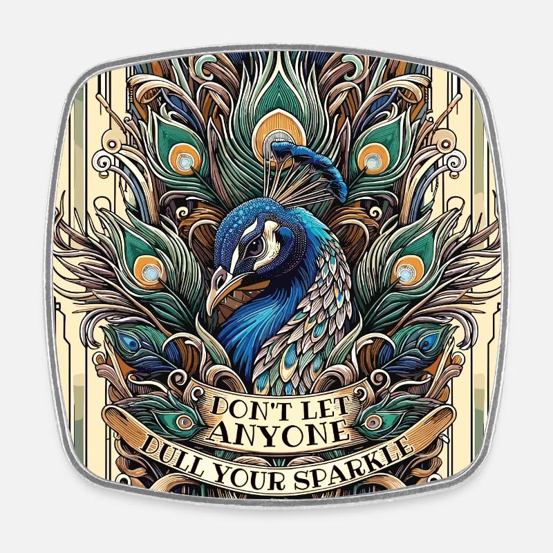 Pfau Art Deco Don't let anyone dull your sparkle - Viereckiger Kühlschrankmagnet - Weiß