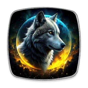 Wolf vor leuchtendem Mond - Viereckiger Kühlschrankmagnet - Weiß - Vorne